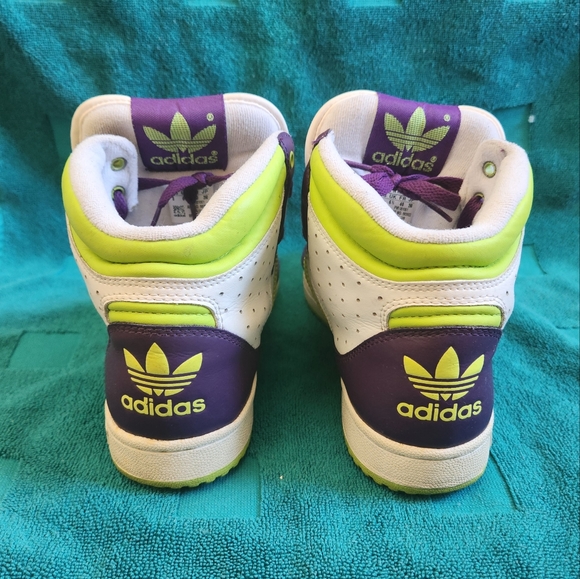 Dope Now n Later Candy Purple and Lime Green hi-top Adidas women's sz 8 - Picture 3 of 7